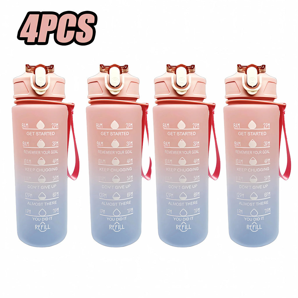 900ML Sports Water Bottle with Time Marker Leak-proof Cup Motivational Portable Water bottle Sport Fitness BPA Free Oasis Select Pink 4PCS 900ml