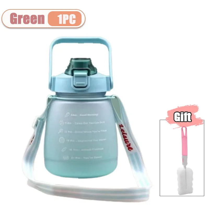 Large Capacity Frosted Sports Water Bottle with Shoulder Strap Portable Cup for Gym Outdoor Travel Hiking Reusable BPA Free Oasis Select Green-1PC