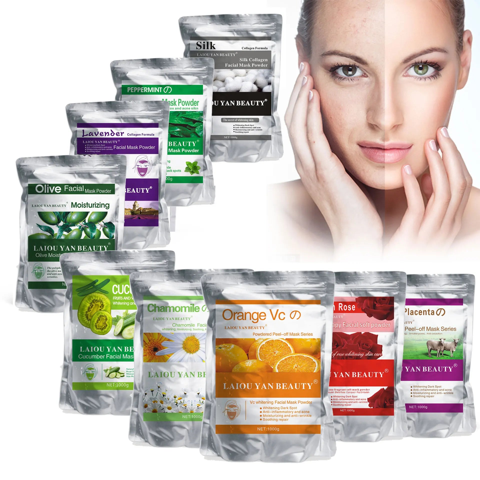 500g Pearl Whitening and Moisturizing Facial Mask Powder Green Tea Olives Lemon Natural Soft Jelly Powder Anti-wrinkle Skin Care Oasis Select