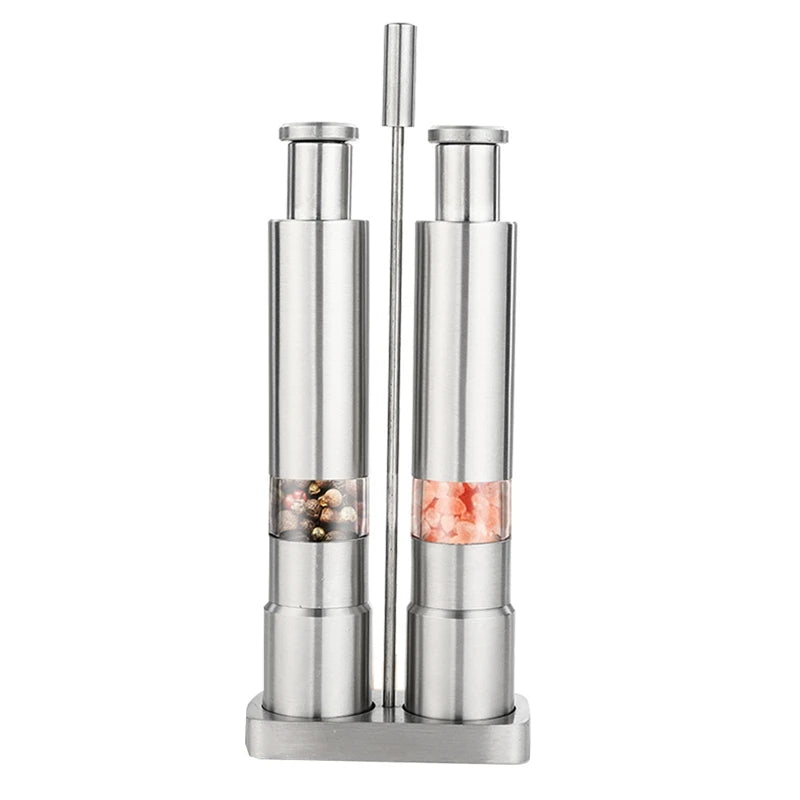 LIKE WISH Manual Salt And Pepper Grinder Set Thumb Push Pepper Mill Stainless Steel Spice Sauce Grinders With Metal Holder Oasis Select