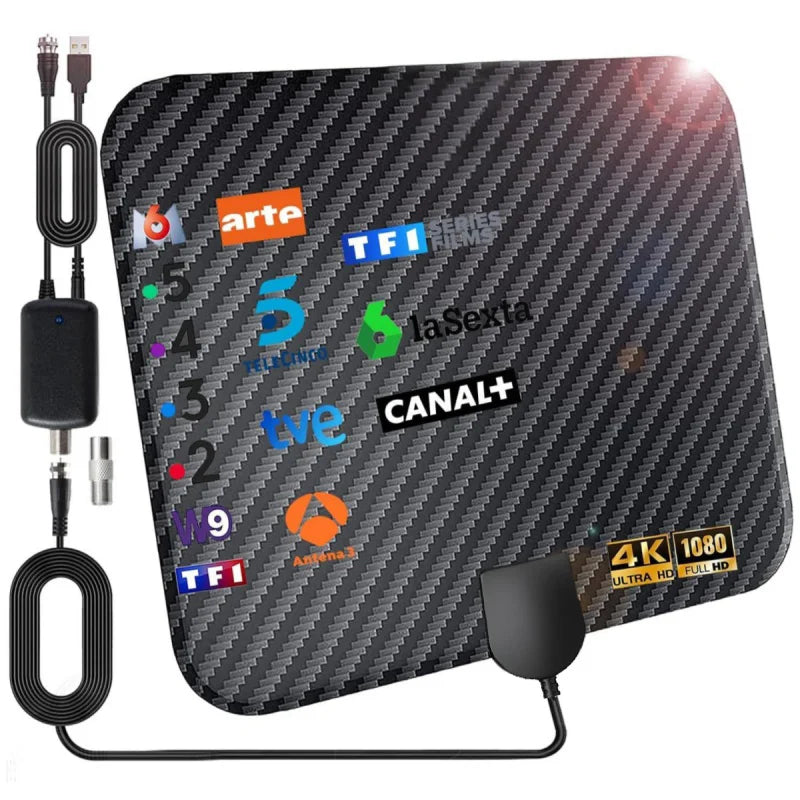 2025 Newest TV Antenna Indoor HD Digital 4K 1080p Smart TV 360 Signal Booster Amplifier Carbon Fiber UHF VHF Oasis Select black