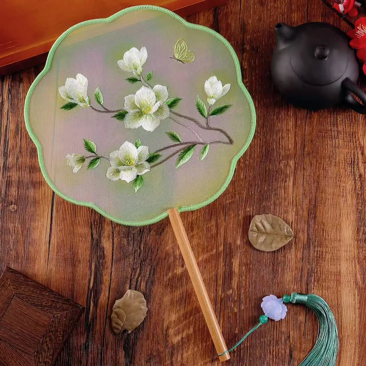Chinese Silk Round Fan Double-sided Floral Embroidery Hand Fans