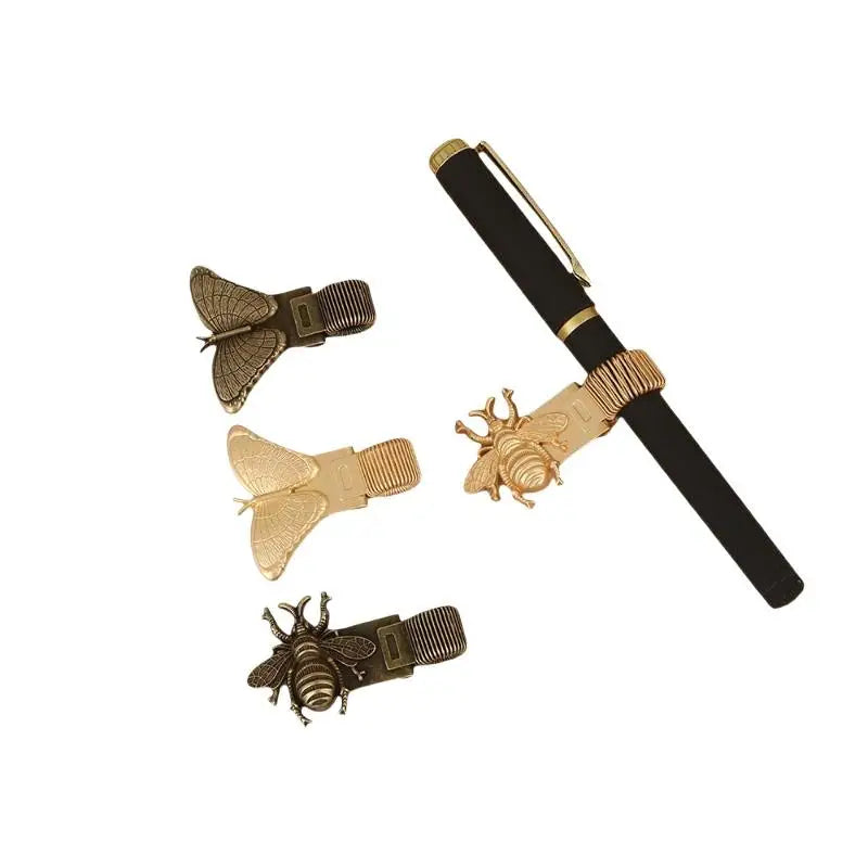 Retro Insect Pattern Metal Pen Clip 1pc Spring Loaded Holder Anti-slip Stationery for School Students Notebook Journal Oasis Select