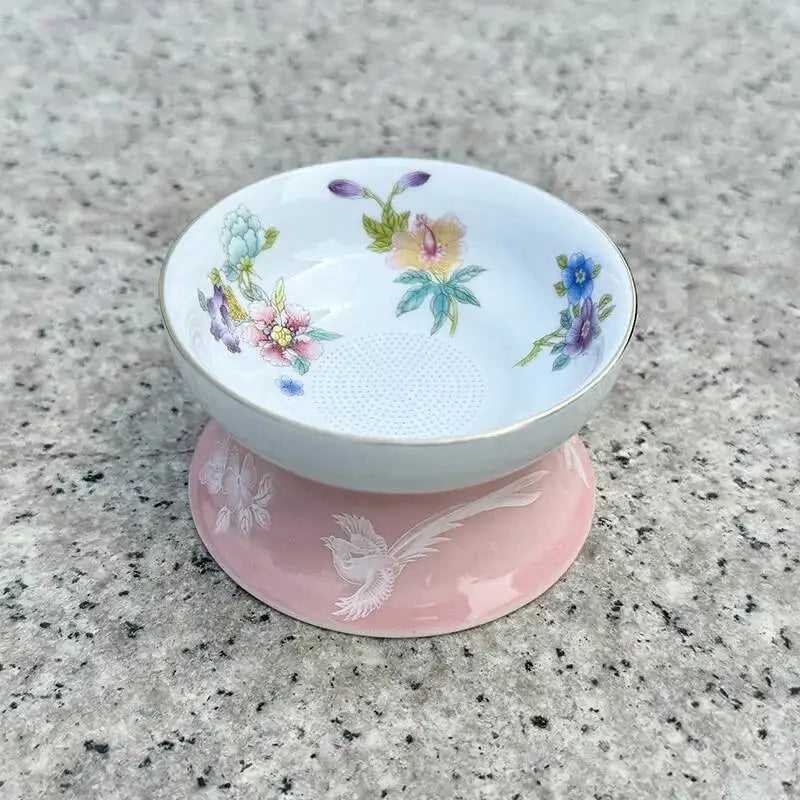 120ml Ceramic Small Mini Tea Cup Three Talents Tea Bowl Household Teacup Oasis Select Pink Filter