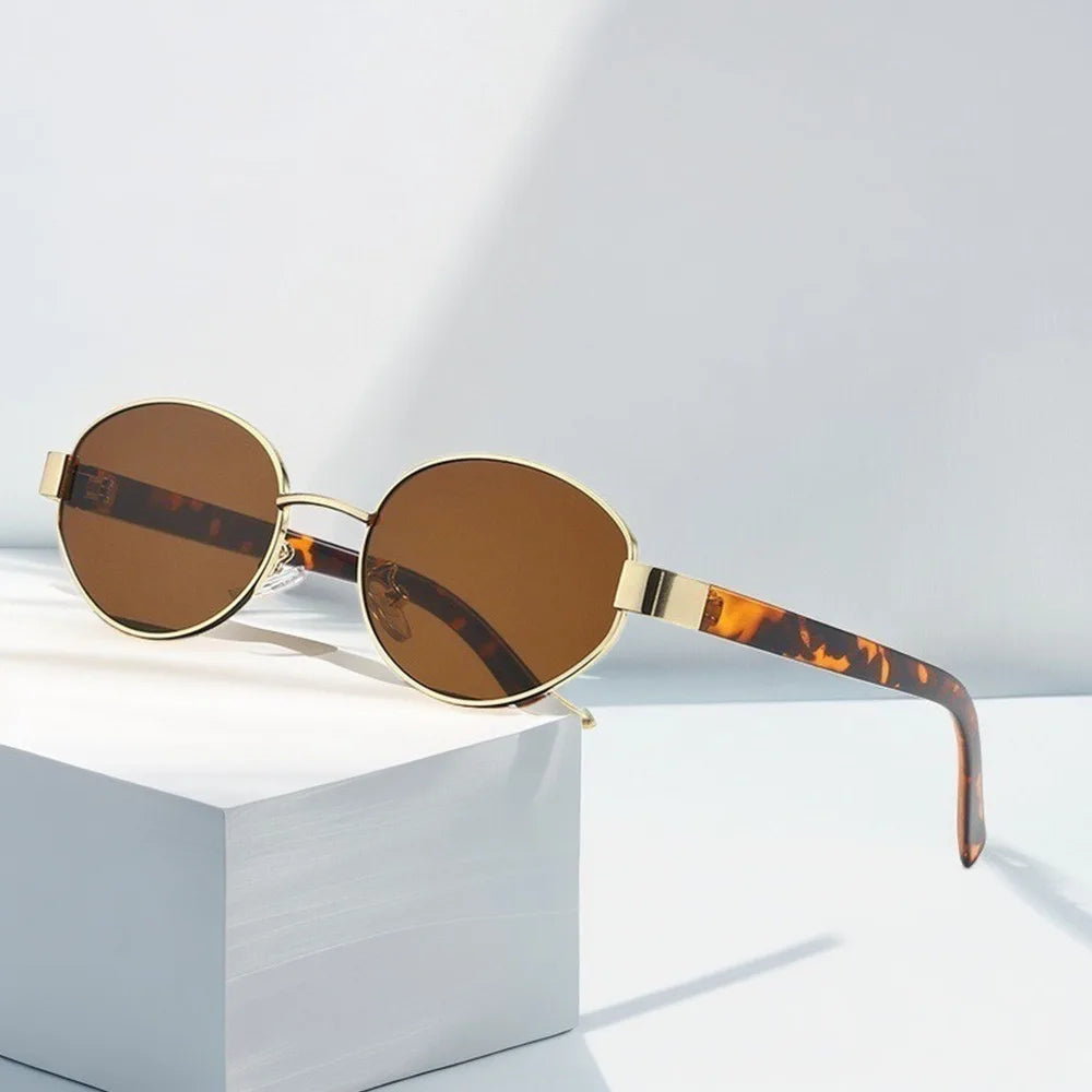 Fashion Outdoor Sports Oval Frame Sunglasses Vintage Unisex UV400 Sun Glasses Retro Trendy Punk Style Eyewear for Women & Men Oasis Select Tea-Leopard