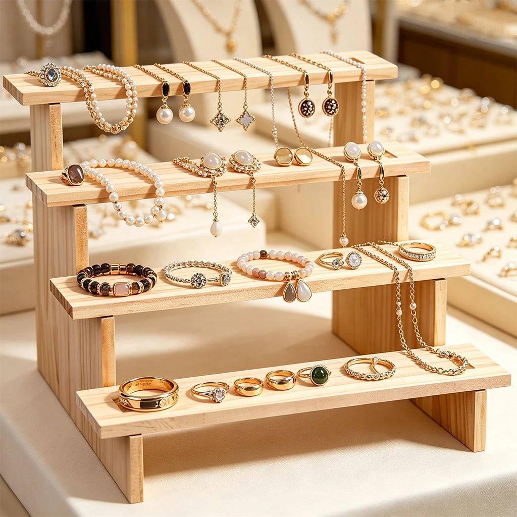 1pc multilayer wooden jewelry storage rack earrings necklace jewelry display rack stepped desktop perfume jewelry support Oasis Select