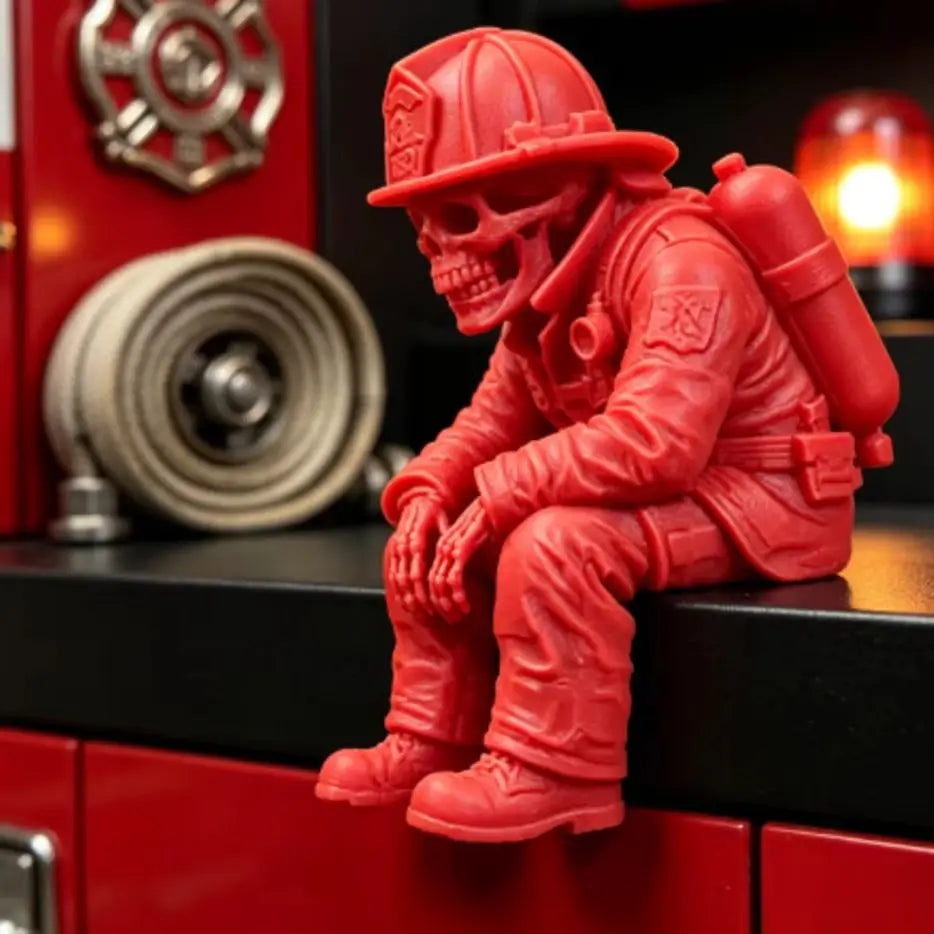 Spooky Skeleton Firefighter Shelf Decor Miniature Sitting Figurines Ornaments for Desktop Mantel & Halloween Displays Home Decor Oasis Select