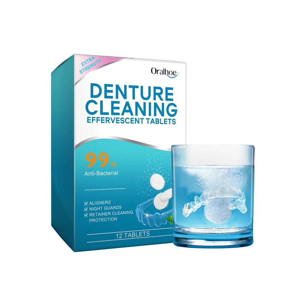 Denture Cleaning Tablets Whitening Removing Stains Plaque Fresh Breath Antibacterial Portable False Teeth Effervescent Pills Oasis Select 12 TABLETS