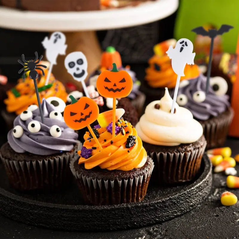 10pcs/set Cartoon Children Cake Dessert Pick Toothpick Lunch Pick Halloween Fruit Fork Food Fork Bento Lunches Party Decoration Oasis Select