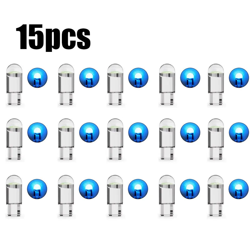 5/10/15pcs 5W LED Canbus T10 Car Lights COB Glass Interior Parts Bulbs 6000K White Auto License Plate Lamp Dome Read Light 12V Oasis Select 15pcs Ice blue