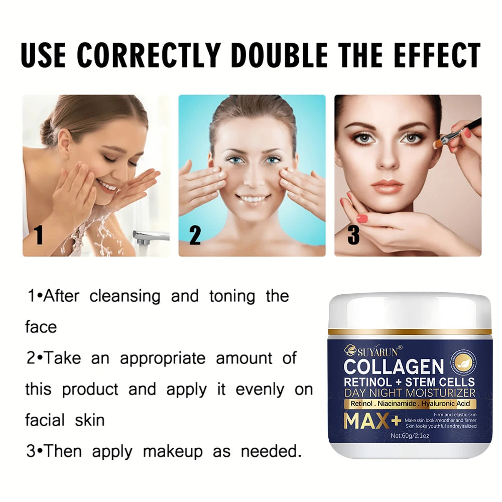 SUYARUN Anti-Aging Retinol Collagen Stem Cell Face Cream - Firming Hydrating Moisturizer Reduces Wrinkles & Fine Lines, All Skin Oasis Select