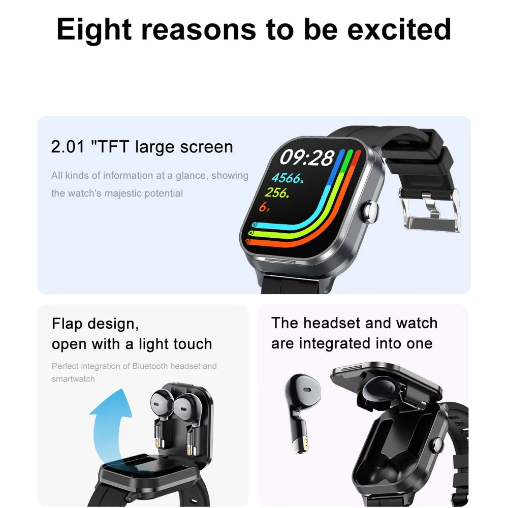 2 In 1 TWS Headset Bluetooth Call Smart Watch Sport Fitness Waterpoof Heart Rate Music Playing Weather Headphone Smartwatch NFC Oasis Select