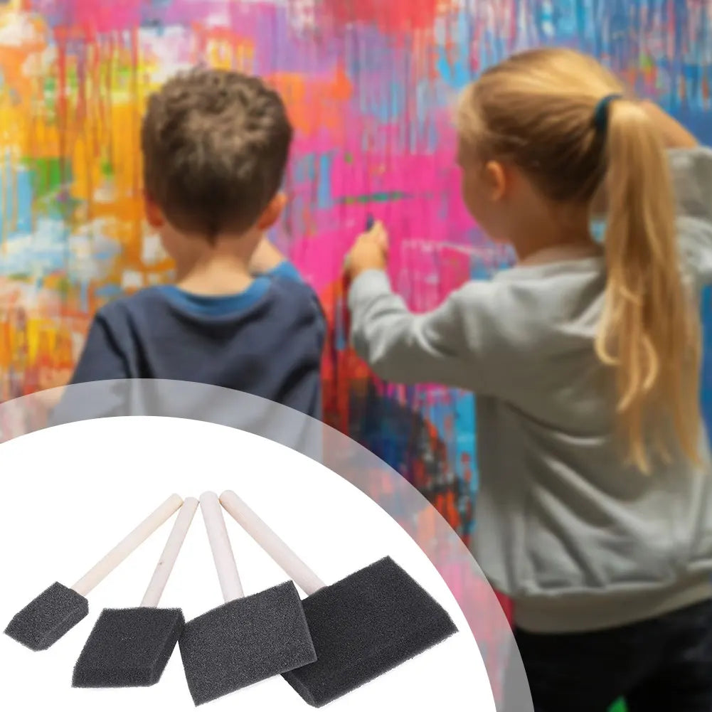 4-Piece Sponge Foam Paint Brush Set with Wooden Handle