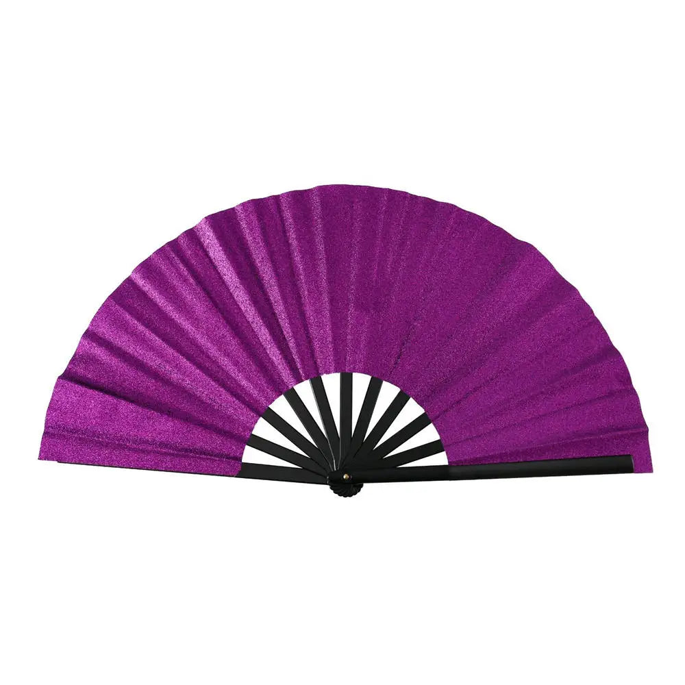 New Foldable Bamboo Fan 33cm Lightweight Holding Laser Colors Hand Fan Portable PVC Clack Clapping Fans for Line Dancing Oasis Select Purple