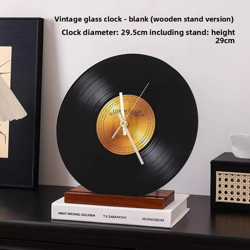 Mid Ancient Style Retro Vinyl Record Desktop Clock Decoration Living Room TV Cabinet Italian Minimalist Decoration Desk Clock Oasis Select Brown blank.