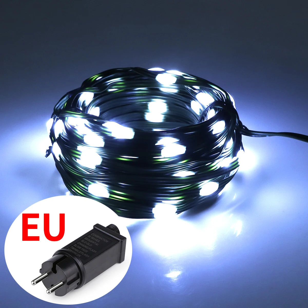 Christmas Celebration Decorative Lights String 10m-100m Wedding Garland Fairy Light Chain Outdoor Waterproof Lawn Tree Lamp Gift Oasis Select White EU Plug 220V 10M