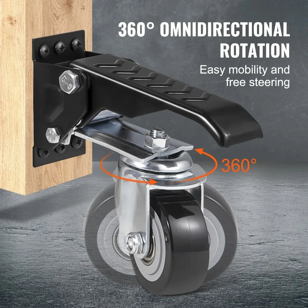 1pcs SucceBuy 165 lbs 2.5" Workbench Caster Wheels Side Mounted Retractable Stepdown Wheel 360° Swivel for Tables Equipment Oasis Select