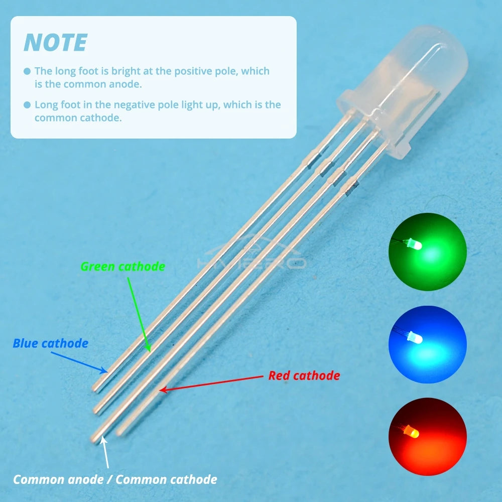 5mm RGB LED Diodes 4-Pin Diffused Tri-Color | 100–500 Pack