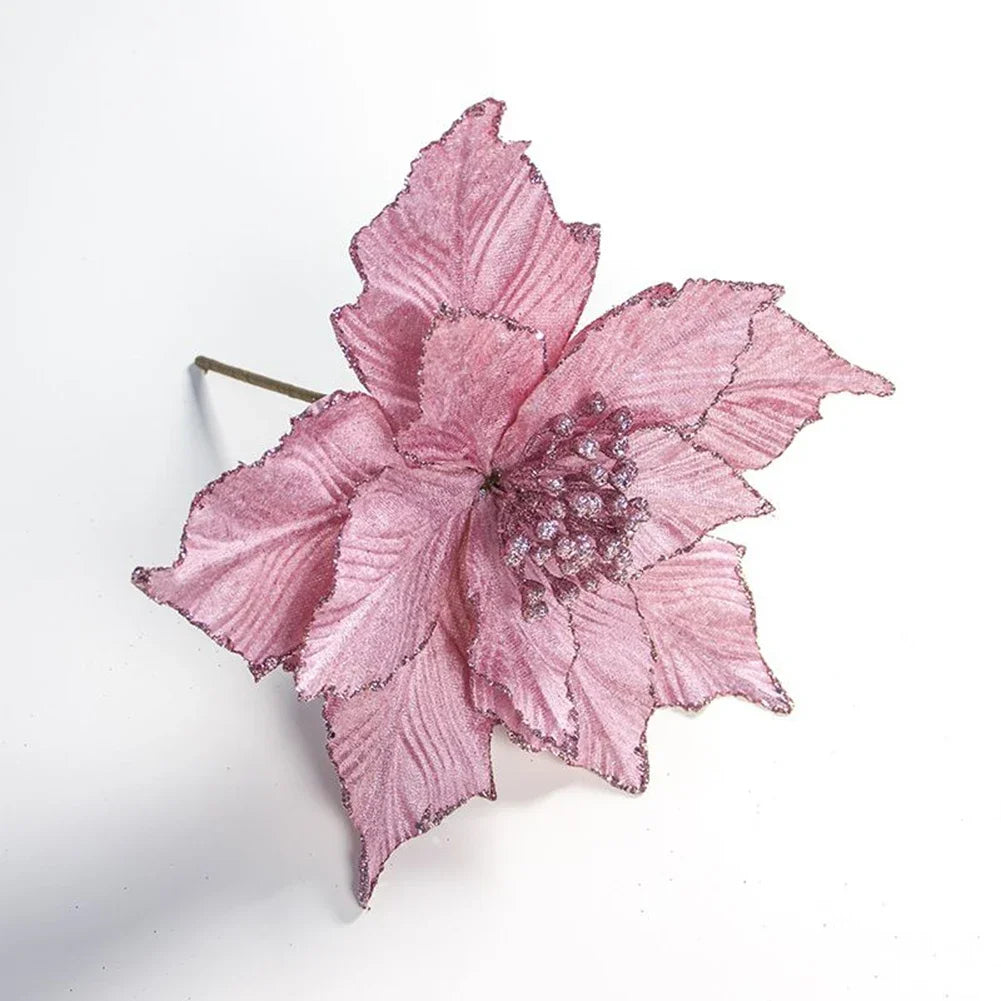 28cm Artificial Flowers Christmas Poinsettia Glitter Flower Hanging Xmas Party Tree Decoration Flower Knows Wedding Decoration Oasis Select Pink China Mainland