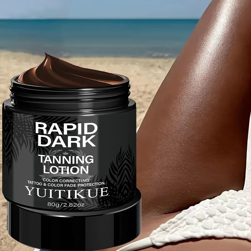 YUITIKUE Rapid Dark Tanning Lotion 80g – Color Correcting Self Tanner for Natural Bronze, AC Room Tan, Healthy Even Glow Oasis Select