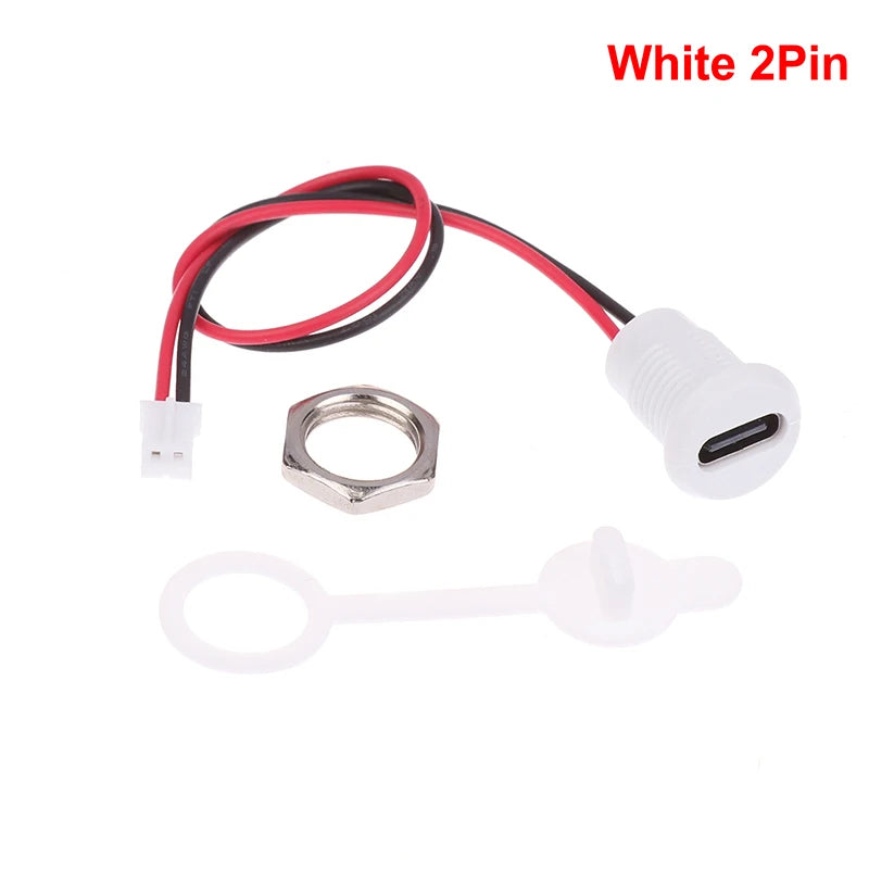 USB-C High Current Charging Socket Female With M11 Nut Snap Lock Plate Type C Waterproof Female Connector Jack C Socket Oasis Select 2Pin White