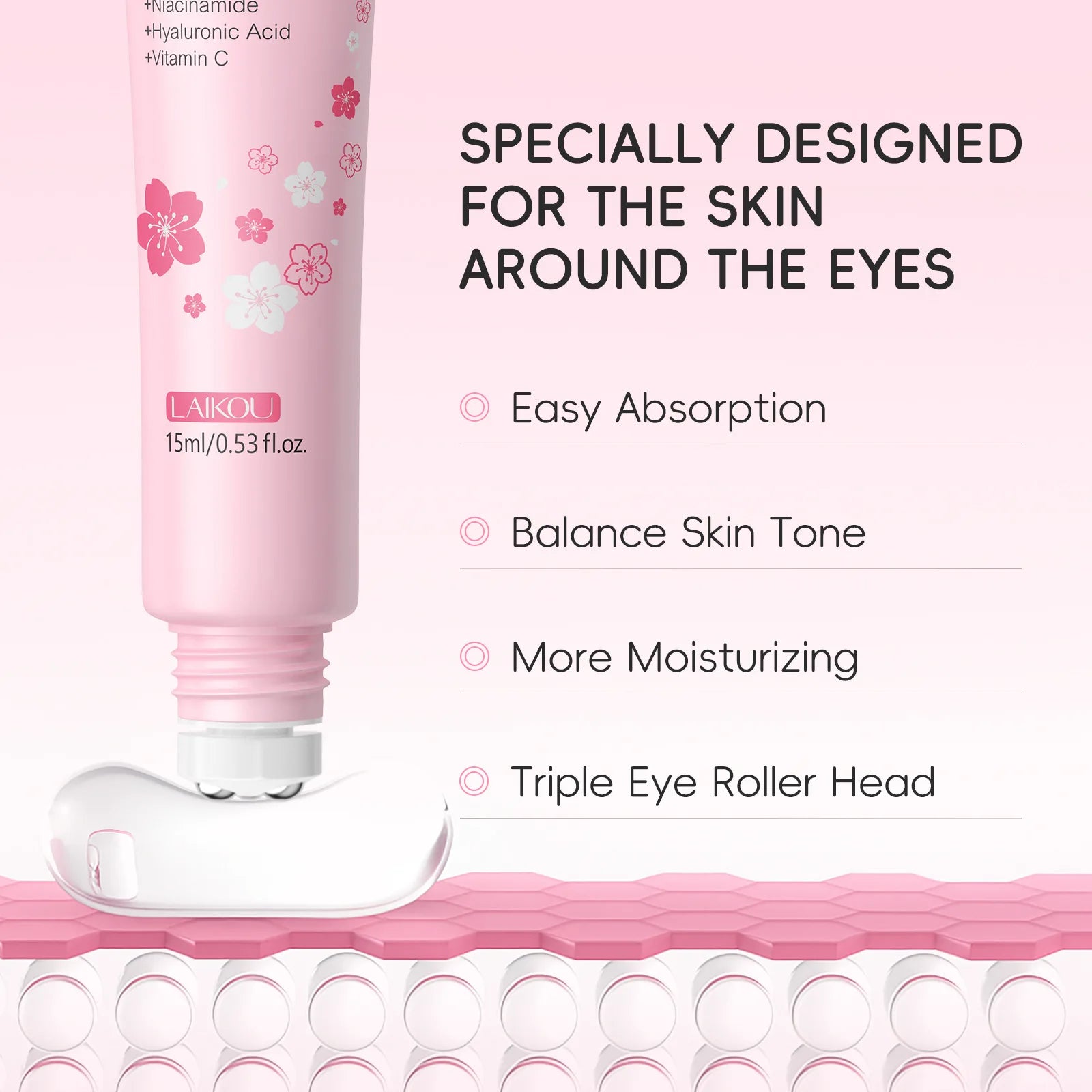 LAIKOU Sakura Roller Eye Serum – Dark Circles & Hyaluronic Acid Eye Roller Serum Oasis Select