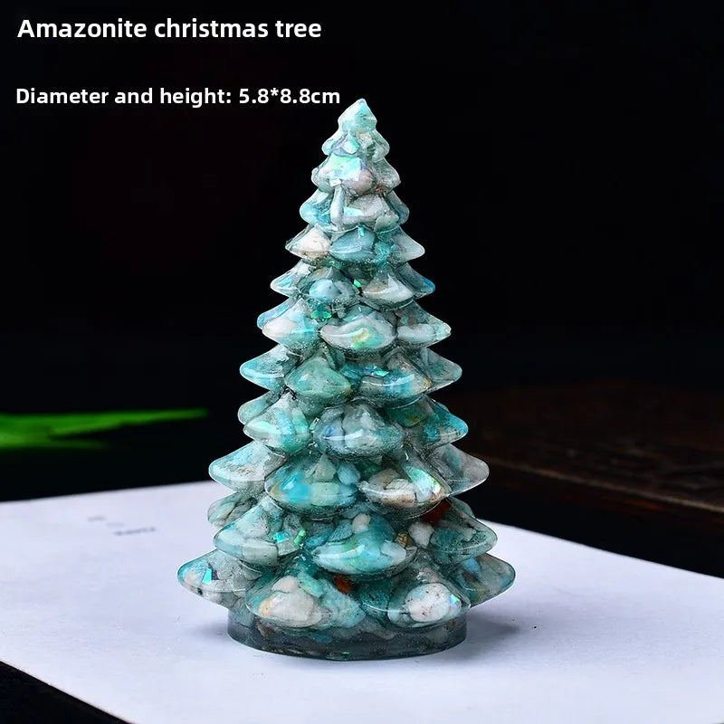 New Natural Crystal Crushed Stone Christmas Tree Resin Decorative Item for Home Desktop Decoration Christmas Display Oasis Select L 5.8cm x 8.8cm