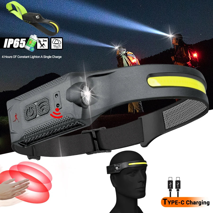 LED Sensor Headlamp | 5-Mode Rechargeable Head Torch | Camping