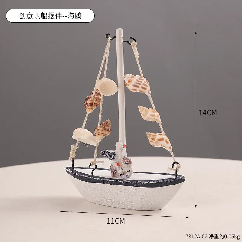 Wooden Sailboat Ornaments,shell,boat Rudder,anchor,lighthouse,seabird Decoration Boat,Home Room Children's Room Decoration Gift Oasis Select style-02-A