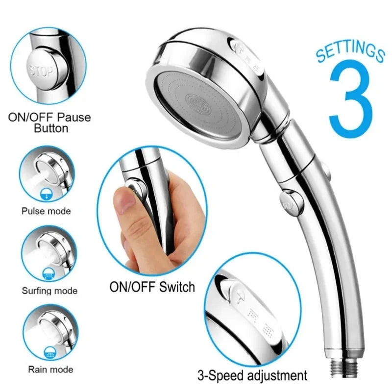 New 3 Modes Adjustable Bath Shower Head High Pressure Rain Water Saving Luxury Home Hotel Sprayer Faucet Bathroom Shower Head Oasis Select