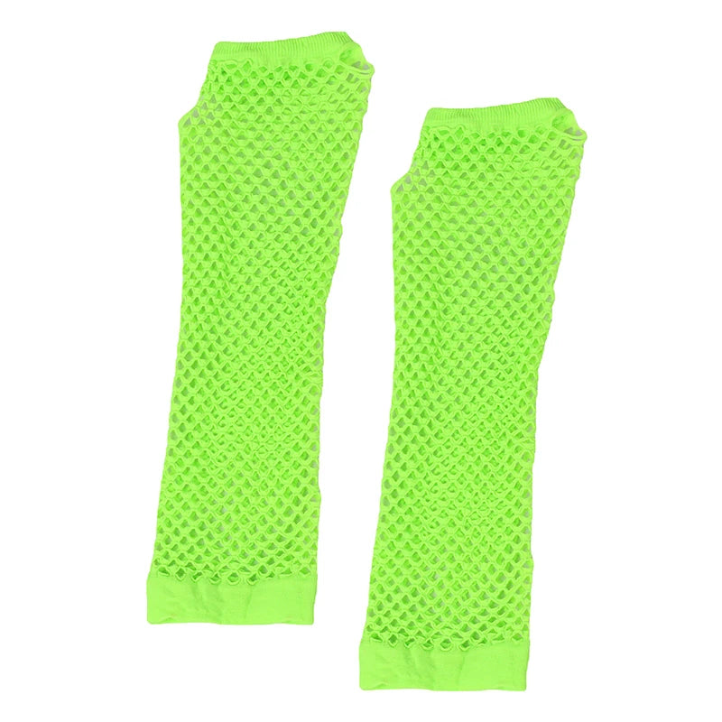 1Pair Women's Long Fingerless Fishnet Mesh Gloves Punk Rock Style Arm Warmers For Night Club Party Fashionable Sexy Gloves Oasis Select Light green