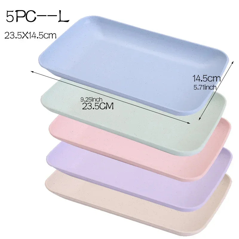 5-Piece Wheat Straw Rectangular Plates – Eco Tableware Set Dining Plate Set Oasis Select 9inch L 5PC