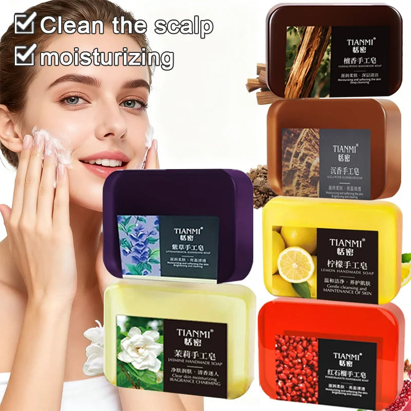 6PCS Fruit & Flower Scented Handmade Soap (Lemon, Jasmine, Sandalwood, and 3 Other Fragrances) – Gentle Facial Cleansing Oasis Select
