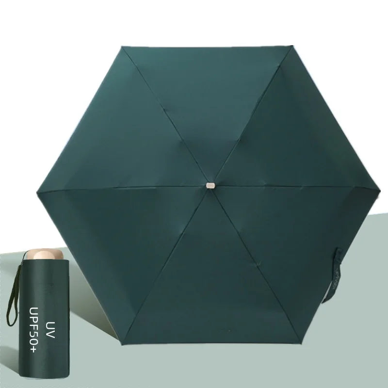 UPF50+ Umbrella Mini Pocket Sun Shade Umbrella Portable Vinyl Folding Rain Travel Umbrella UV Protection Parasol Capsule Oasis Select Forest green 6K Aluminum