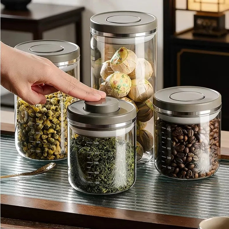 Glass Jar Micro Vacuum Sealed Jar Press Moisture-proof Flower Glue Tangerine Peel Storage Coffee Bean Storage Oasis Select