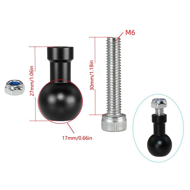 17mm Ball Head To M6 Screw Bracket Connector Motorcycle Sport Camera Mount Connector Motorcycle For Camera Oasis Select Black