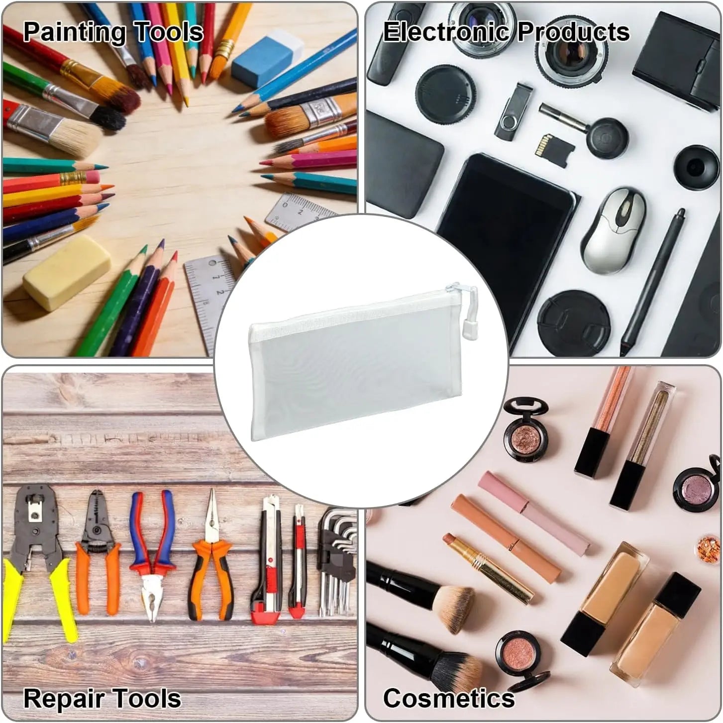 6/12 PCS Mesh Zipper Pouch Bags Durable Nylon Small Zipper Pouch for Travel Makeup Cables Purse Organizer Insert for Toiletries Oasis Select