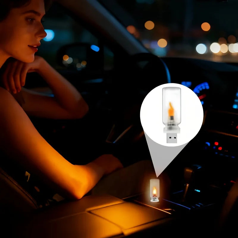 USB LED Flickering Flame Night Light | Glass Mood Lamp