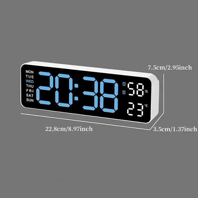 9 Inch Large Digital Wall Clock with Temperature Humidity Display,Auto Dimmer,USB Powered,12/24H LED Alarm Clock for Home Office Oasis Select