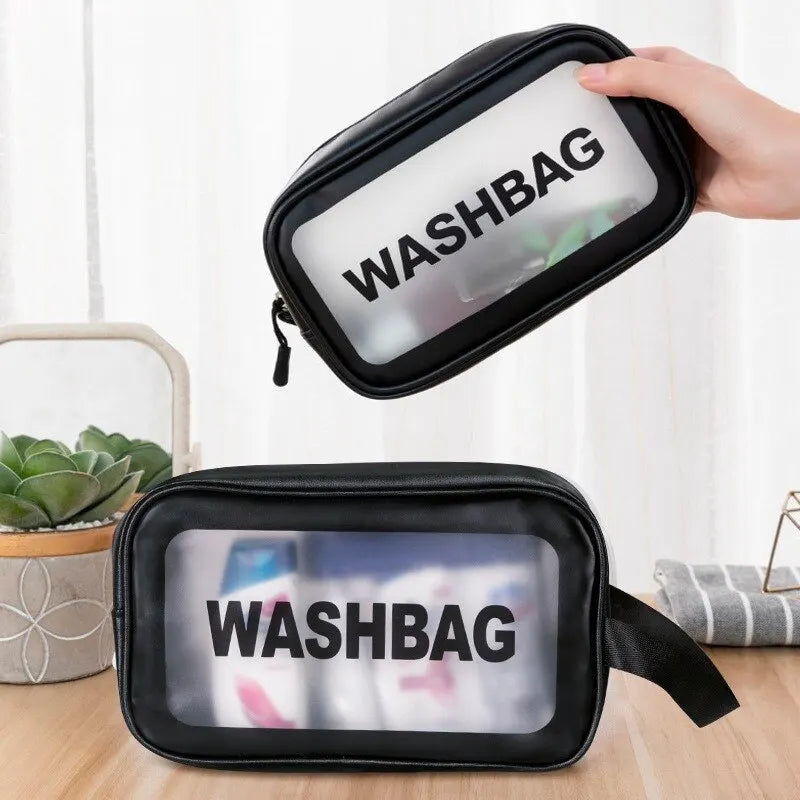 PU Waterproof Cosmetic Bag Portable Large Capacity Transparent Wash Bag Travel Frosted Cosmetic Organizer Swimming Bag Oasis Select