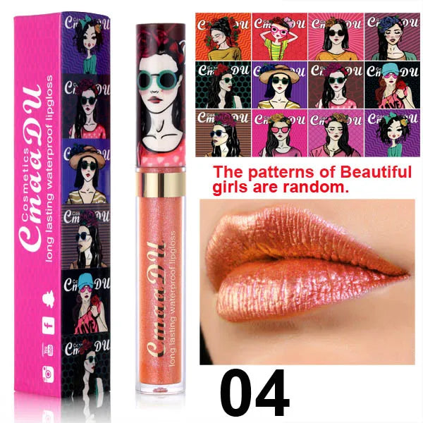 Metallic Pearlescent Shimmer Lip Gloss Lipstick Glitter Lip Glaze Long-Lasting Waterproof Not Transferable High Pigment Y2K Gift Oasis Select 04