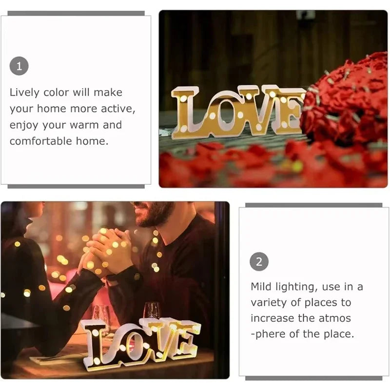 Valentine's Day LOVE LED Sign Lights Romantic Letter Lights Home Desktop Decoration Wedding Atmosphere Props Holiday Party Decor Oasis Select