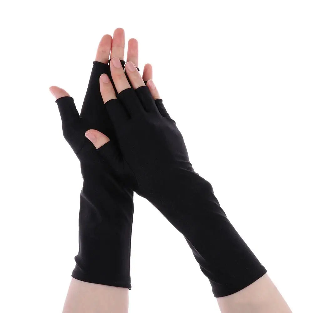 Summer Cycling Solid Mittens Arm Cool Fingerless Sunscreen Protection Half Finger Sleeves Long Gloves Oasis Select black-27cm