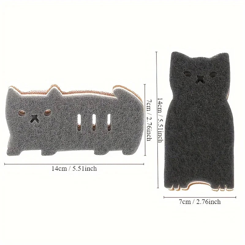 4-piece cute cat shaped kitchen sponge - three-layer design, used for washing dishes and cleaning - essential kitchen tools Oasis Select