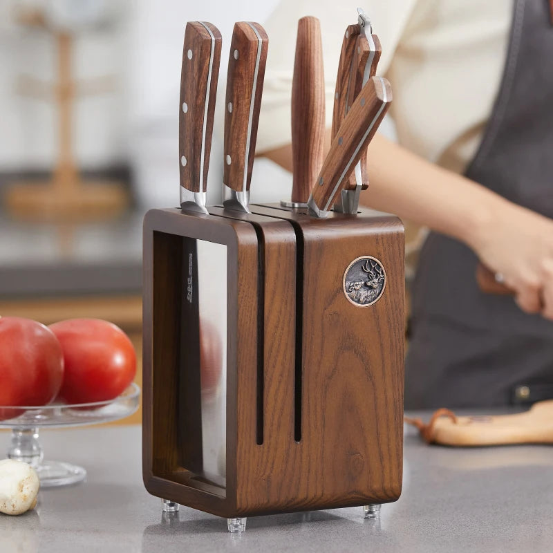 Kitchen countertop solid wood knife storage rack Household knife base Ventilation mould proof drainage knife rack knife case Oasis Select 1