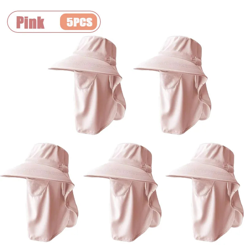 Breathable UV Protection Sun Hat with Face Cover and Neck Flap for Women Summer Outdoor Fishing Hiking Gardening Wide Brim Cap Oasis Select Pink-5PCS