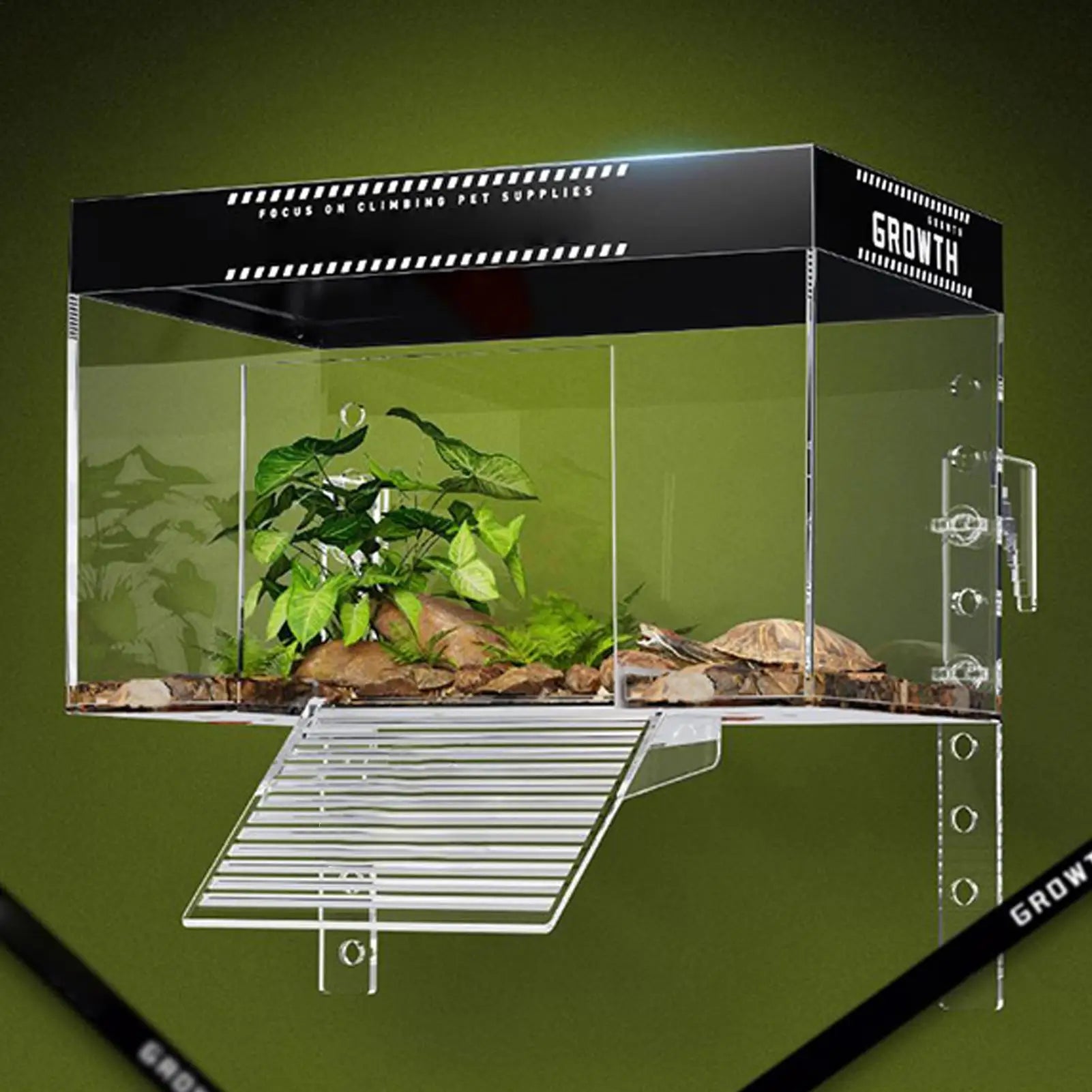 Turtle Basking Dock Pet Turtle Tank Basking Dock with Lid Living Room Hotel Reptile Resting Land Habitat Topper for Animal Oasis Select