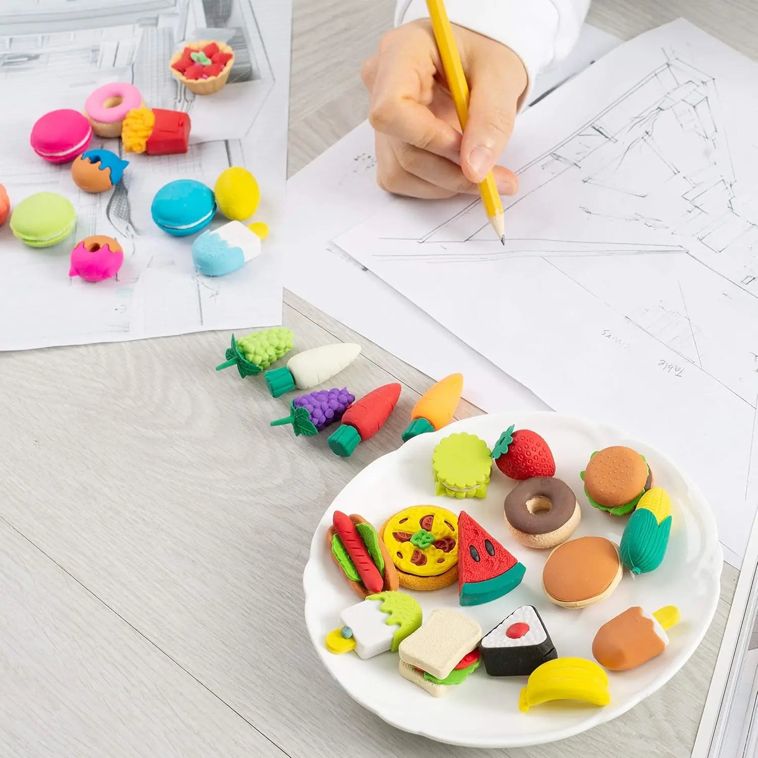 30PCS 3D Food Erasers Dessert Pencil Erasers Bulk Puzzle Eraser Gifts for Classroom Prizes,Game Reward,Treasure Box,Party Favor Oasis Select