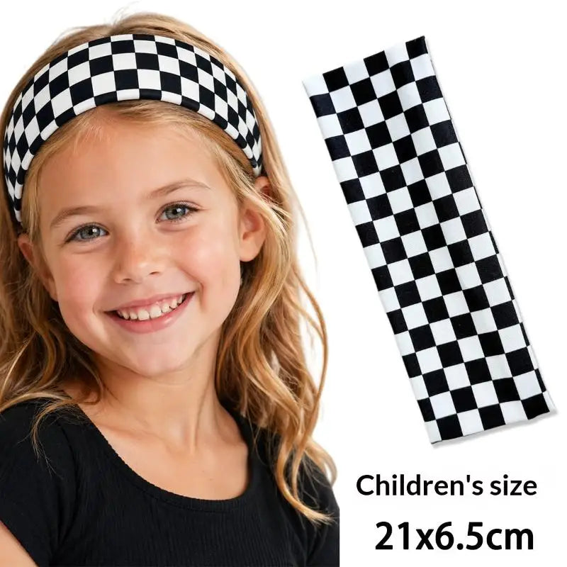 1PC Checkerboard Elastic Headbands For Women Fashionable Sports Sweat-Absorbent Hairbands For Yoga Fitness & Daily Makeup Use Oasis Select A5