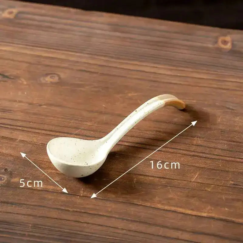 Japanese Handmade Coarse Pottery Soup Spoon Tablespoon Spoon Eating Spoon Ceramic Spoon Bowl Spoon Kitchen Tablewear Oasis Select Turned Sesame White